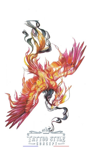 Tatouage En Flamme Rouge Et Orange - Phoenix De Feu Motifs Stylés