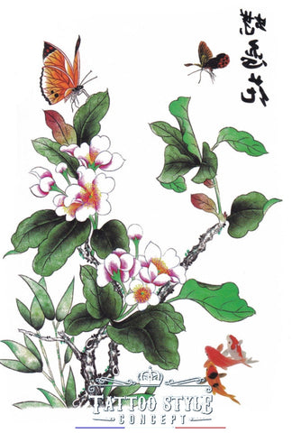 Tatouage temporaire Fleurs - Orchidée blanche et papillons