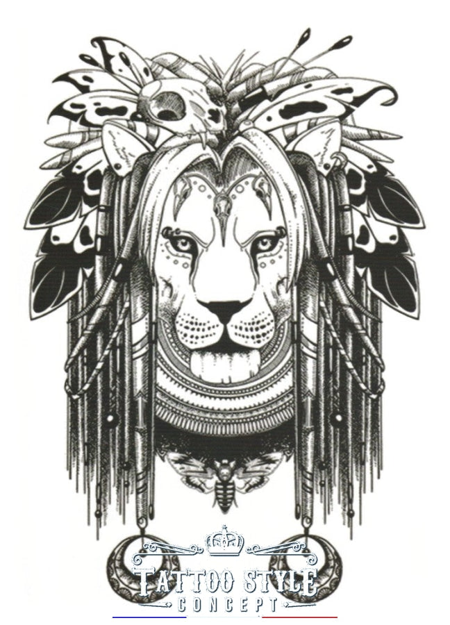 Tatouage Lion stylis en noir et blanc