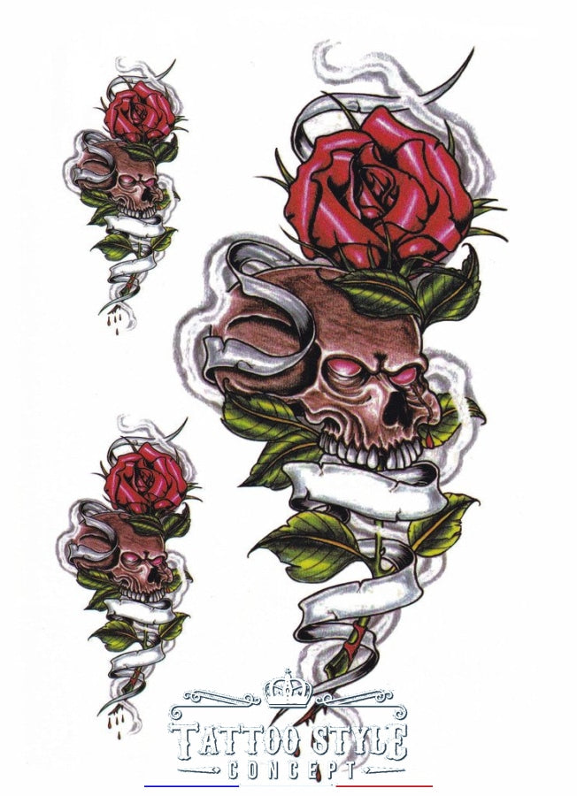 Tatouage tête de mort bougie et rose