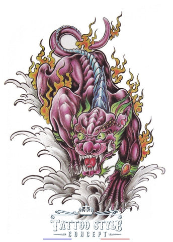 Tatouage Tigre Chinois Mythologique Enflammé Asian