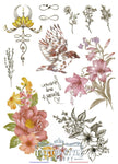 Planche De Faux Tatouage Fleur Oiseau Écriture En Style Aquarelle Plaquettes
