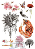 Planche De Tatouage Danimaux Fleurs Oiseaux Et Motifs Stylés Plaquettes