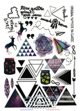 Planche De Tatouage Éphémère Formes Géométriques Animaux Plumes Mots Et Symboles Divers En