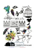 Planche De Tatouage Éphémère Motifs Originaux Carte Du Monde Oiseaux Cage À Oiseau Planètes Et