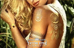 Planche De Tatouage Éphémère Symbole Florale Éléphant Mains Et Bracelets Style Inde En Couleur