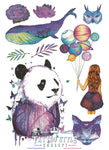 Planche De Tatouage Motifs Originaux Panda Baleine Ballon Fleurs Plaquettes