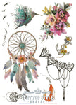 Planche De Tattoo Fleurs Oiseaux Motifs Divers Originaux En Style Aquarelle Plaquettes