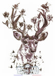 Tatouage temporaire Abstrait - Cerf et bois fleuris avec tête de mort