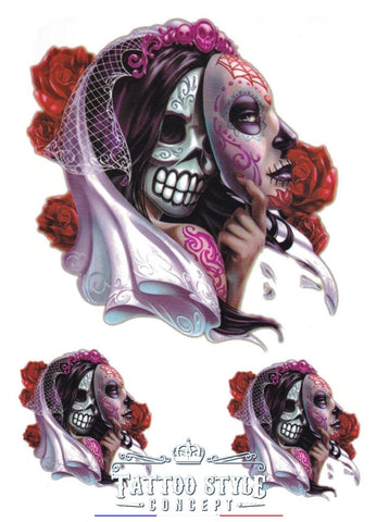 Tatouage Abstrait Original - Femme Mariée Masque Mexicain