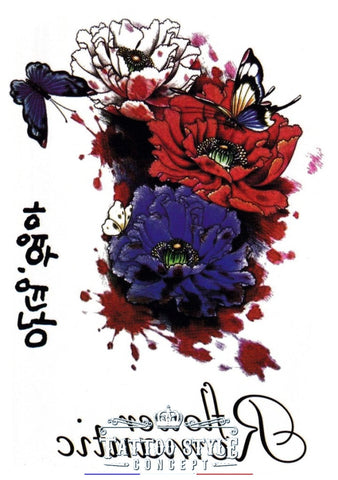 Tatouage Abstrait - Papillon Et Fleur Romantique Tâche Rouge Abstrait