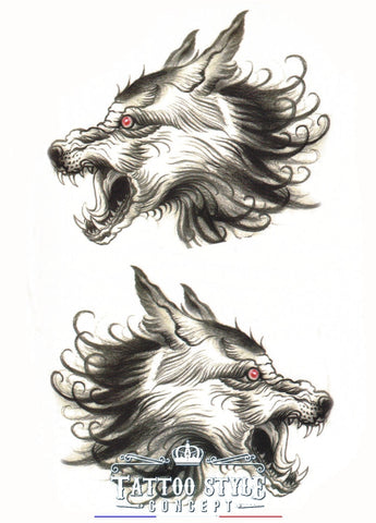 Tatouage temporaire Animal - Têtes de Loups au crayon