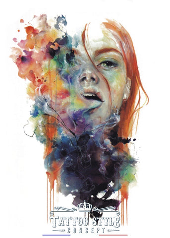 Tatouage Art - Femme Et Fumée Multicolore Motifs Stylés