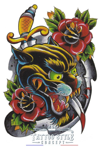 Tatouage Art Japonais - Panthère Noire Et Sabre Sanglant Atypique