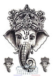Tatouage temporaire Asiatique - Éléphant et couronne