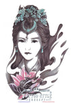 Tatouage Asiatique - Femme Avec Fleur De Lys Et Signe Lune Asian