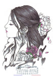Tatouage Asiatique - Femme Geisha Et Aura De Fumée Florale