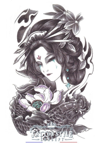 Tatouage Asiatique - Femme Impératrice En Larmes Et Fleurs De Lys Asian