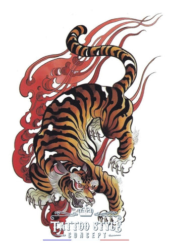 Tatouage Asiatique - Tigre Impérial Agressif Animaux
