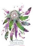 Tatouage temporaire attrape-rêves - Peinture à l'eau en vert et violet