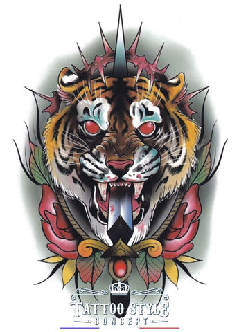 Tatouage Atypique Animal - Trophée De Tigre Embroché Par Une Épée