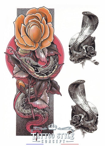 Tatouage Atypique - Serpent Cobra Et Roses