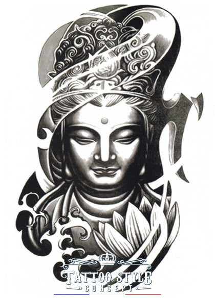 Tatouage Bouddha Art Noir Et Blanc Asian