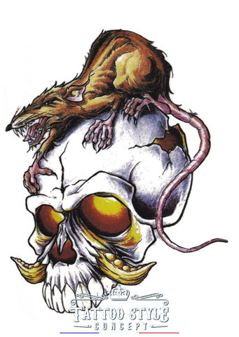 Tatouage Crâne Brisé Et Rat Protecteur Skull