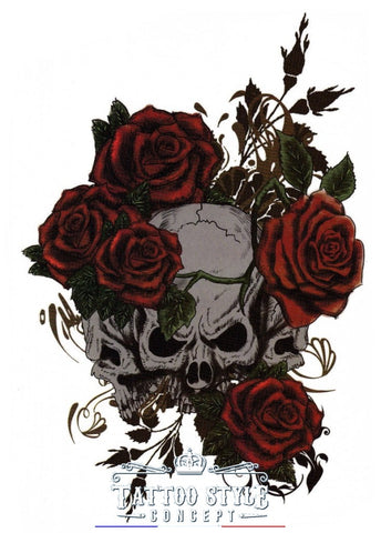 Tatouage Crâne Et Rose - Mort Gracieuse Skull