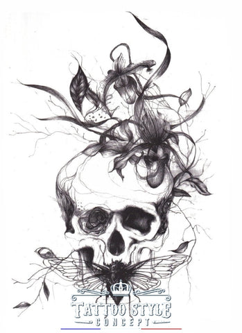 Tatouage Crâne Et Scarabée Artistique Skull