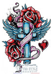 Tatouage Croix Ailée Bleue Et Rose Rouge Atypique