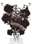 Tatouage Croix Nimbée Transperçant Un Coeur Et Roses Motifs Stylés