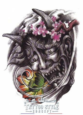 Tatouage Démon Oni Et Fleurs De Lotus Tiare Asian