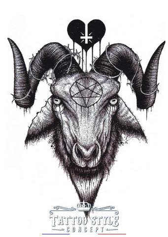 Tatouage temporaire démoniaque - Bouc satanique Baphomet pentagramme