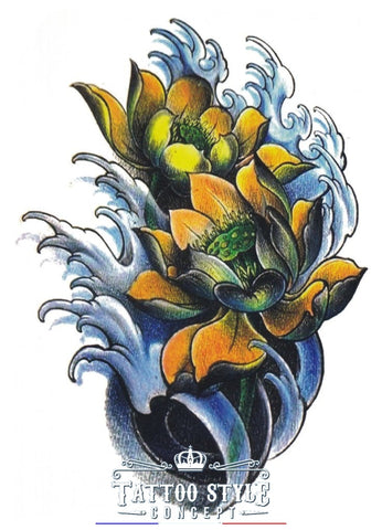 Tatouage Dessin De Vagues Et Fleurs Lotus Fleurs