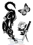 Tatouage Dessin Simple - Félin Papillon Et Rose Avec Lame Animaux