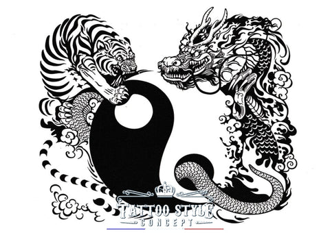 Tatouage Dessin Yin Et Yang - Tigre Dragon Animaux