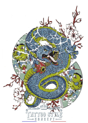 Tatouage Dragon Contre Oni - Effet Fissuré Asian