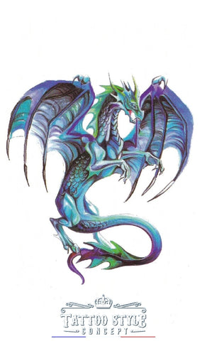 Tatouage Dragon Minimaliste Bleu Héroïque Fantasy Motifs Stylés