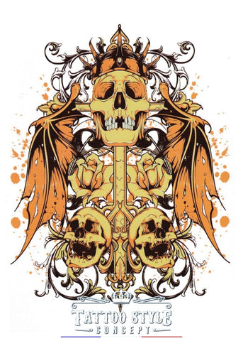 Tatouage Emblème Roi Squelette Ailé Skull