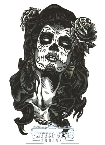 Tatouage Femme Avec Masque Mexicain