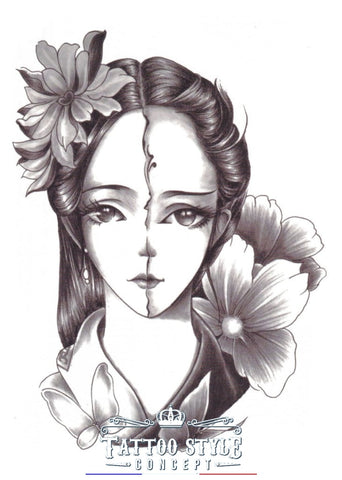 Tatouage Femme Et Fleurs - Double Face Asian
