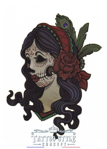 Tatouage Femme Et Masque Mexicain Style