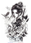 Tatouage Femme Guerrière Japonaise - Sabre Et Fleurs