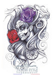 Tatouage Femme Masque Mexicain Et Roses - Horloge Damour