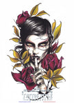 Tatouage Femme Silence Fleurs - Rosa