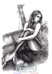 Tatouage temporaire Femme - Sirène assise sur épave en noir et blanc