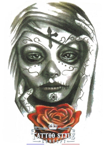 Tatouage Femme Tourmentée Avec Masque Mexicain