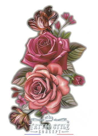 Tatouage Fleur Rose Multiple Fleurs