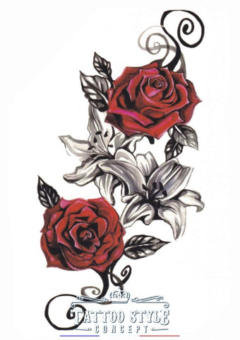 Tatouage Fleurs De Vanille Et Roses Rouges Fleurs